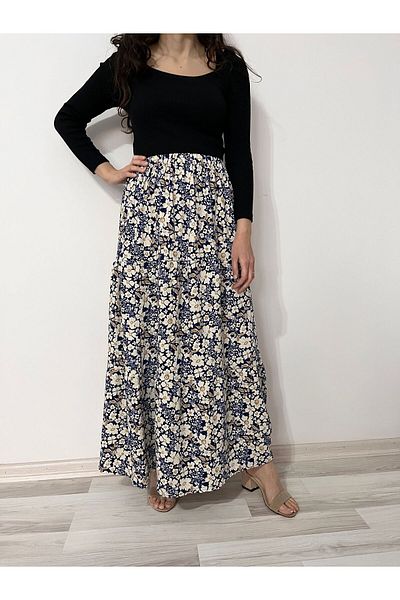 520CK Women's Patterned Long Skirt - Hijab Skirt - Layered Skirt