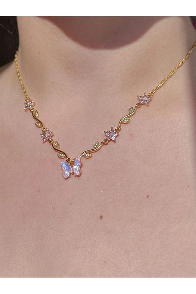 Reorah Collection Pink Butterfly Garden Necklace