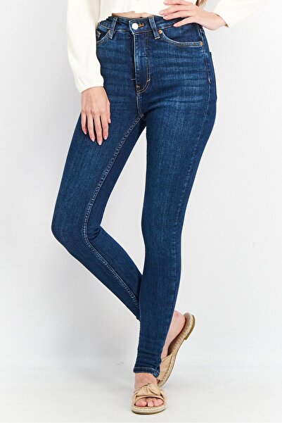 Monki Women Slim Fit Washed Stretchable Jeans, Blue