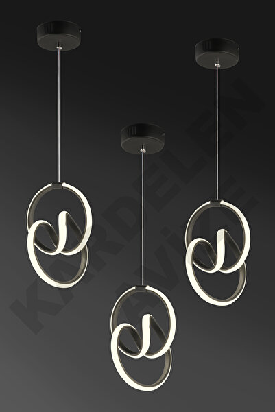 Genel Markalar LEVENT 3 Adet Renkli Işıklı İma Siyah Modern Ledli Avize