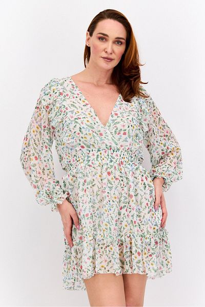 Pepe Jeans Women Floral Print Mini Dress, White Combo