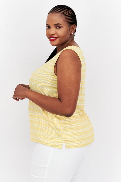Kasper Women Plus Size Square Neck Sleeveless Striped Tank Top, Yellow