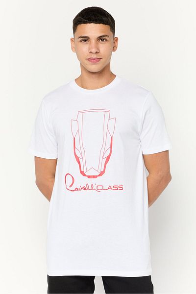 Cavalli Class Men Crew Neck Short Sleeve Graphic Print T-shirts, White