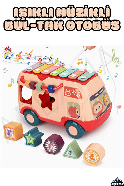 Apexma Oyuncak Müzikli Sesli Ksilofonlu Bultak Otobüs Araba - Eğitici Bebek A...