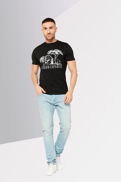 Cavalli Class Men Crew Neck Short Sleeves Brand Logo T-shirt, Black