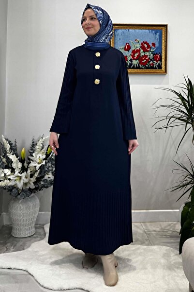 Rabia Şamlı Banu Brooch Knitwear Dress Navy Blue