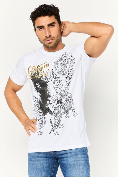 Cavalli Class Men Crew Neck Short Sleeves Brand Logo T-shirt, White