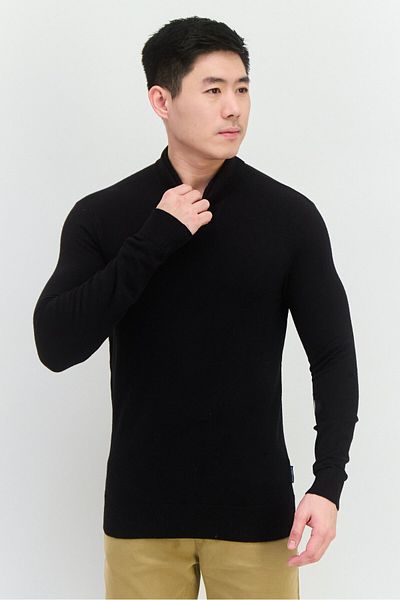 French Connection Men Turtle Neck Long Sleeves Knitted Sweater, Black