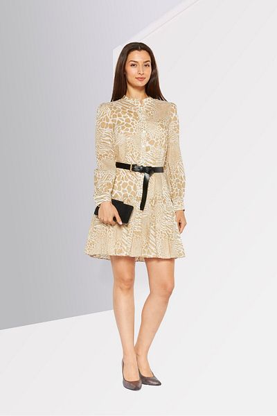 Michael Kors Women Animal Print Belted Mini Dress, Khaki