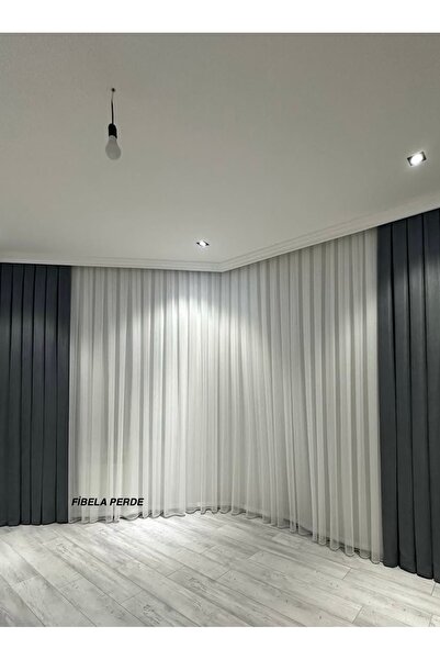 FİBELA PERDE Modern White Color Simple Solid 1/2.5 Pleated Tulle Curtain, No Ironing, No Wrinkles (Normal Pleated) Fibela