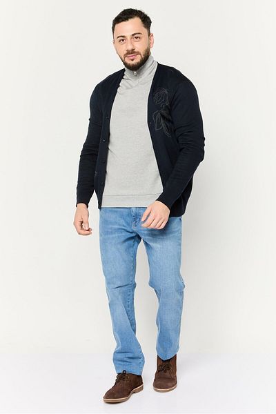 Perry Ellis Men V Neck Graphic Print Cardigan, Navy