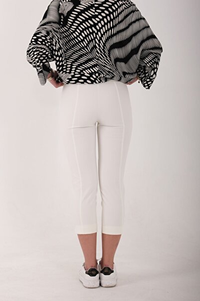 Blues Outlet Women's Side Zippered Tight-Lettered Capri Pants - Cream