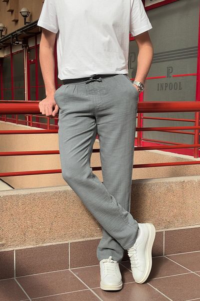 inpool Ελαστική μέση με κορδόνια Oversize Fit 100% βαμβακερό καλοκαιρινό και ανοιξιάτικο παντελόνι