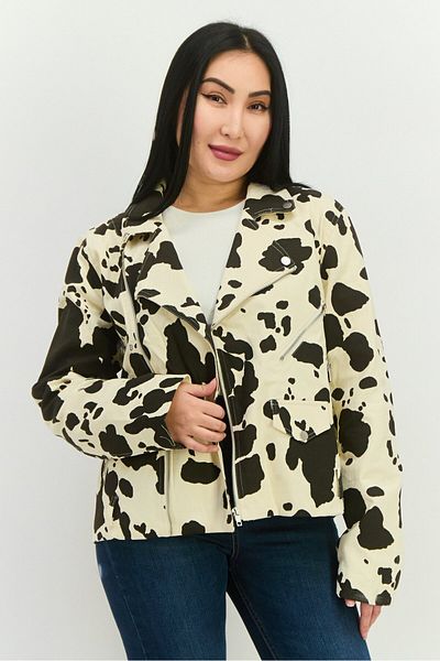 Emory Park Women Oversized Animal Print Denim Jacket, Cream