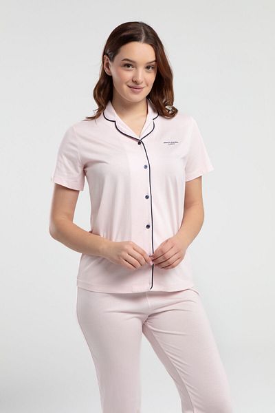 Pierre Cardin Women's Cotton Modal Fabric Short Sleeve Front Buttoned Shirt Pajama Set