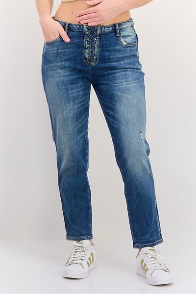 Guess Women Regular Fit Washed Stretchable Jeans, Blue