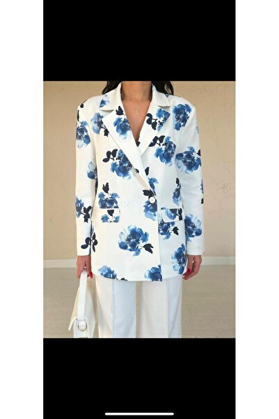 madamas ÇİÇEK DETAYLI BEYAZ BLAZER CEKET