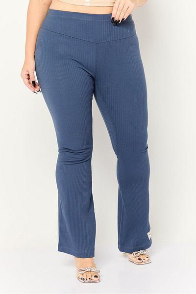 The Giving Movement Women Regular Fit Ribbed Pull On Flare Pants, Slate Blue