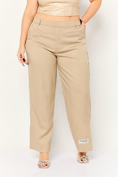 The Giving Movement Women Solid Split Hem Palazzo Pants, Light Taupe