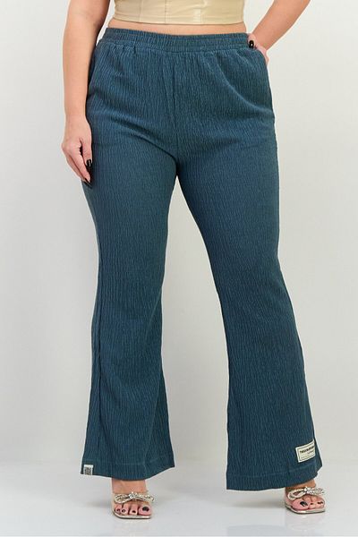 The Giving Movement Women Regular Fit Textured Wide Leg Pants, Slate Blue