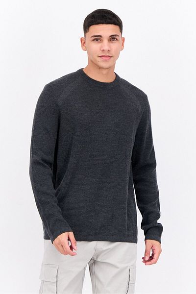 Perry Ellis Men Crew Neck Long Sleeves Knitted Sweater, Heather Charcoal