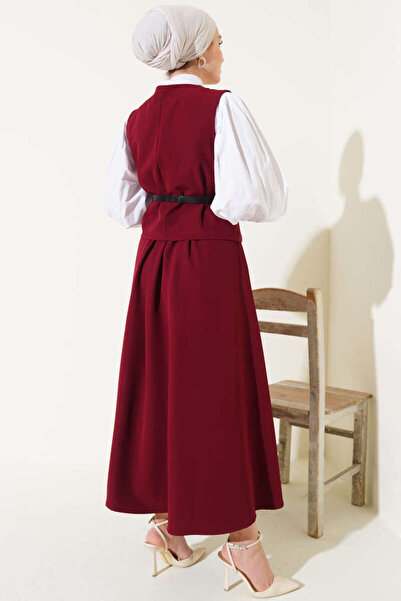 VOLT CLOTHİNG Dámská dvoudílná souprava s překříženým knoflíkem a sukní s páskem