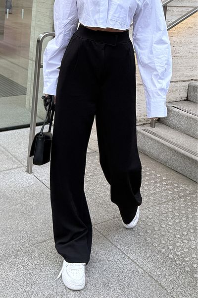 Sun Victoria Women's Black Lycra Velcro Closure Comfortable Palazzo Trousers