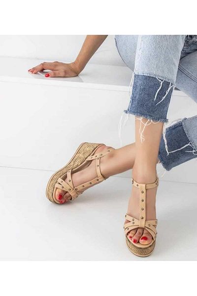AYDOĞDU by ünal Nude Studded Wedge Heel Sandals - 18601
