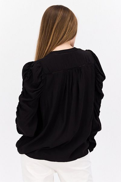 Pepe Jeans Women V Neck Long Sleeve Textured Top, Black