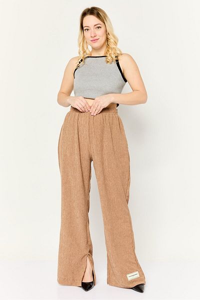 The Giving Movement Women Regular Fit Textured Palazzo Pants, Tan