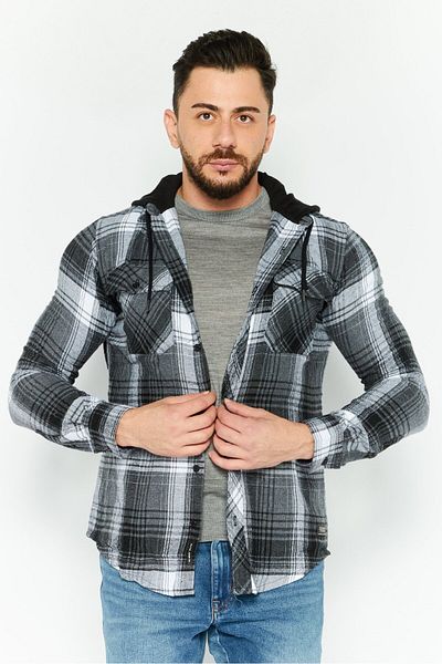 Silver Jeans Co. Men Hooded Long Sleeves Plaid Hoodie, Black