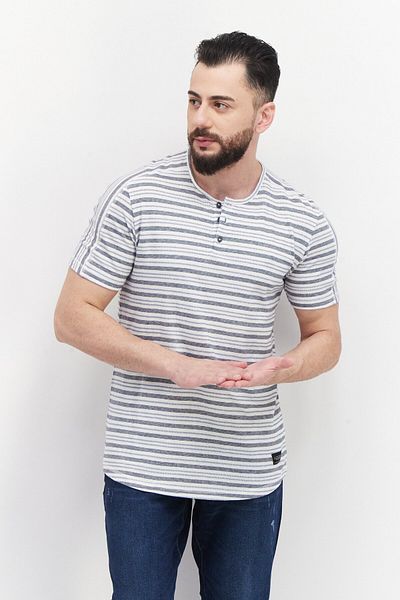 Silver Jeans Co. Men Crew Neck Short Sleeve Stripe T-shirt, Off White Combo