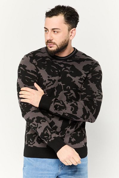 Perry Ellis Men Crew Neck Long Sleeve Camouflage Sweater, Grey