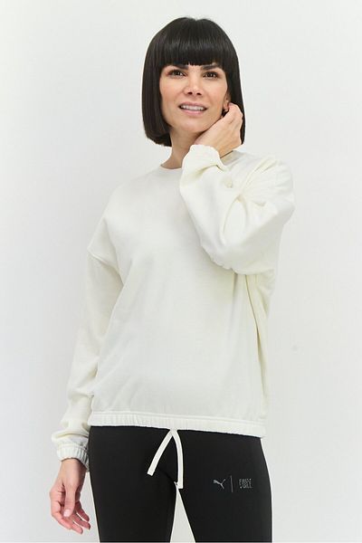 Puma Women Oversized Fit Embroidered Logo Long Sleeves Training Sweatshirt, White