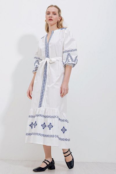 COTTONLAB 2479 Patterned Linen Dress - White