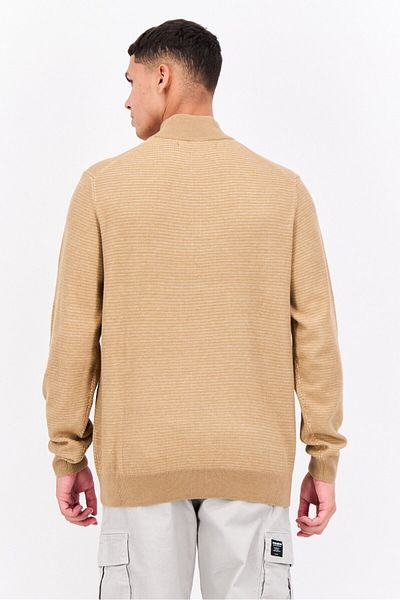 Perry Ellis Men Crew Neck Textured Long Sleeves Sweater, Tan Combo