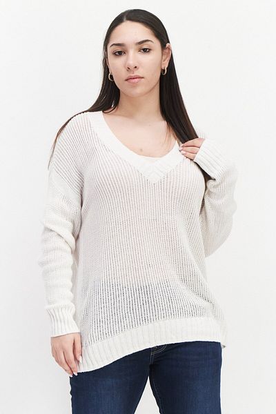 Esprit Women V-neck Textured Sweater, White