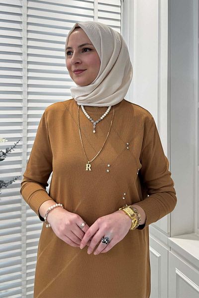 Rabia Şamlı Πλεκτό Gonca Stone Tunik - Camel