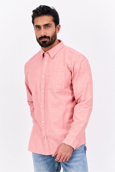 GAP Men Regular Fit Long Sleeve Plain Casual Shirt, Red Heather