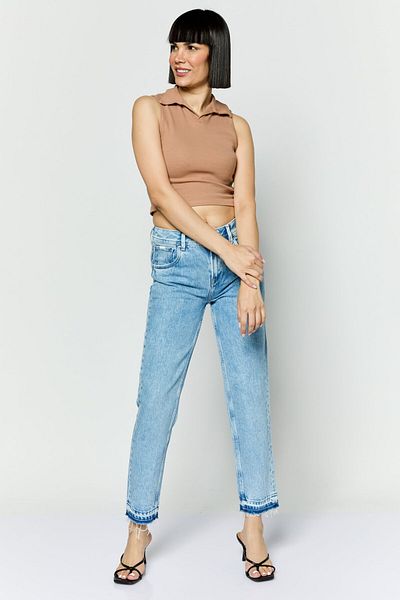 Pepe Jeans Women Mom Fit Washed Denim Jeans, Blue