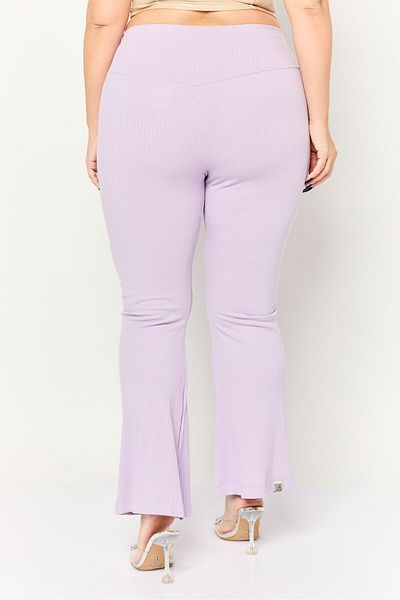The Giving Movement Women Regular Fit Ribbed Flare Pants, Pastel Purple