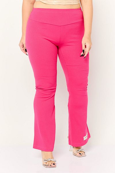 The Giving Movement Women Regular Fit Ribbed Wide Leg Pants, Fuchsia