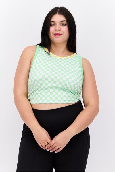 Dippin' Daisy's Women Plus Size Round Neck Sleeveless Padded Checkered Tank T...