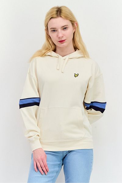 Lyle & Scott Women Hooded Embroidered Logo Sweatshirts, Cream Combo