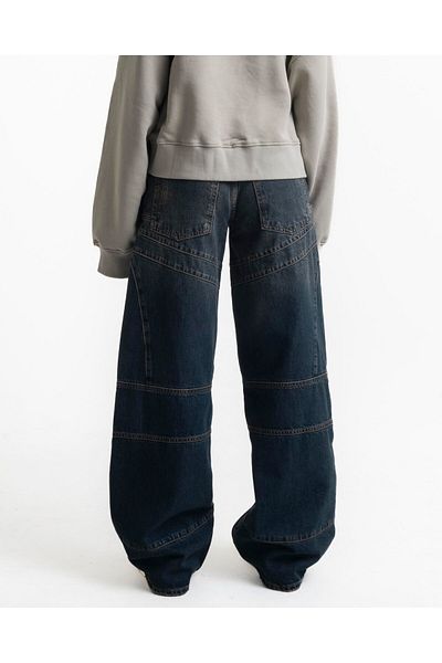 september island Navy Blue Color Asymmetrical Boyfriend Jeans