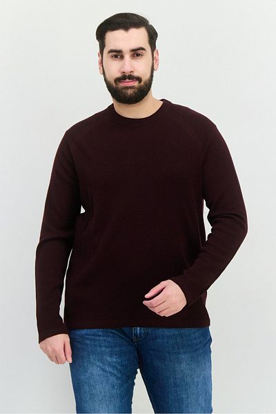 Perry Ellis Men Crew Neck Knitted Long Sleeves Sweater, Maroon