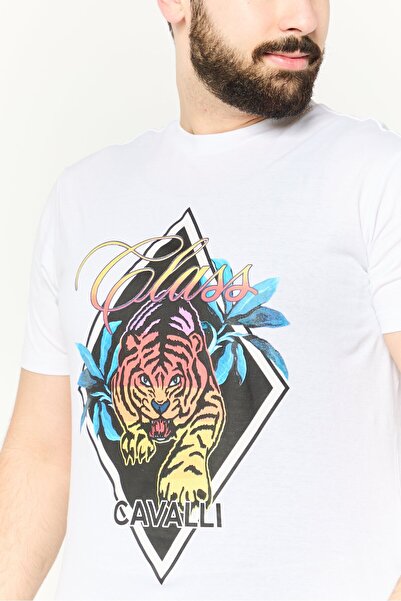 Cavalli Class Men Crew Neck Short Sleeve Graphic Print T-Shirts, White
