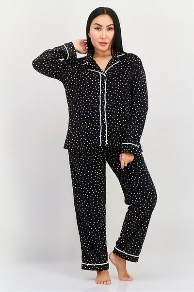 Anne Klein Women 2 Pieces Polka Dots Top And Pajama Set, Black