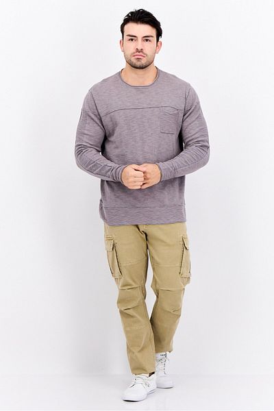 GAS Men Round Neck Solid Long Sleeves Sweatshirt, Grey