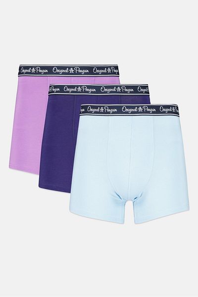 Original Penguin Men 3 Pieces Plain Boxer Briefs, Navy/purple/steel Blue